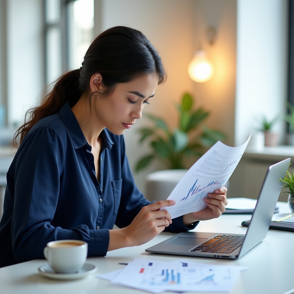 Osoba proučava osobne financije s grafikonima i dokumentima