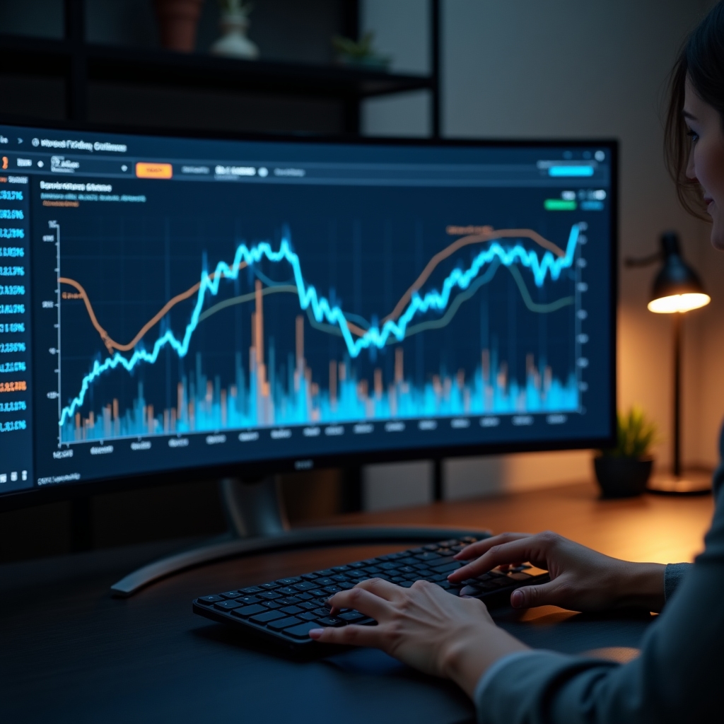 Financijski grafikoni koji prikazuju trendove kamatnih stopa na modernom monitoru